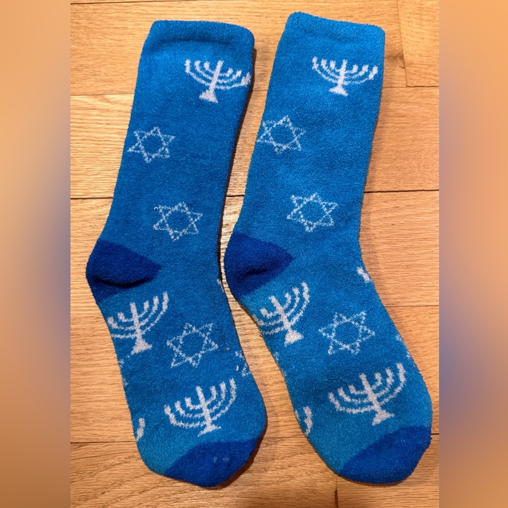 Blue women’s Chanukah Holiday Crew Socks with Hanukkah Motifs